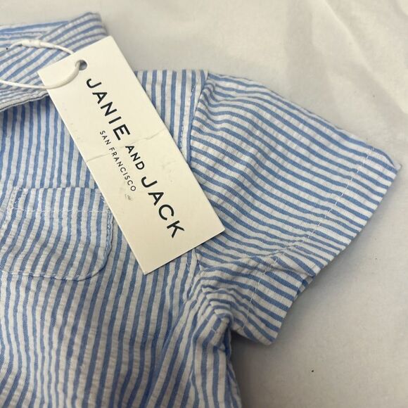 Janie and Jack 100049139 Baby Light Blue Striped Seersucker Bodysuit size 0-3 m - Picture 5 of 8